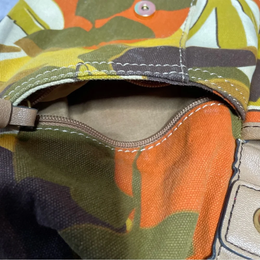 RELIC Brown Yellow Orange Floral Canvas Vinyl Zipper Satchel Handbag